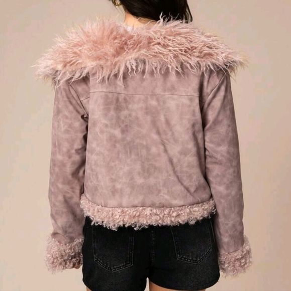 High Street Faux Fur Collar PU Panel Quilted Cotton Padded Short Jack - Picture 2 of 5